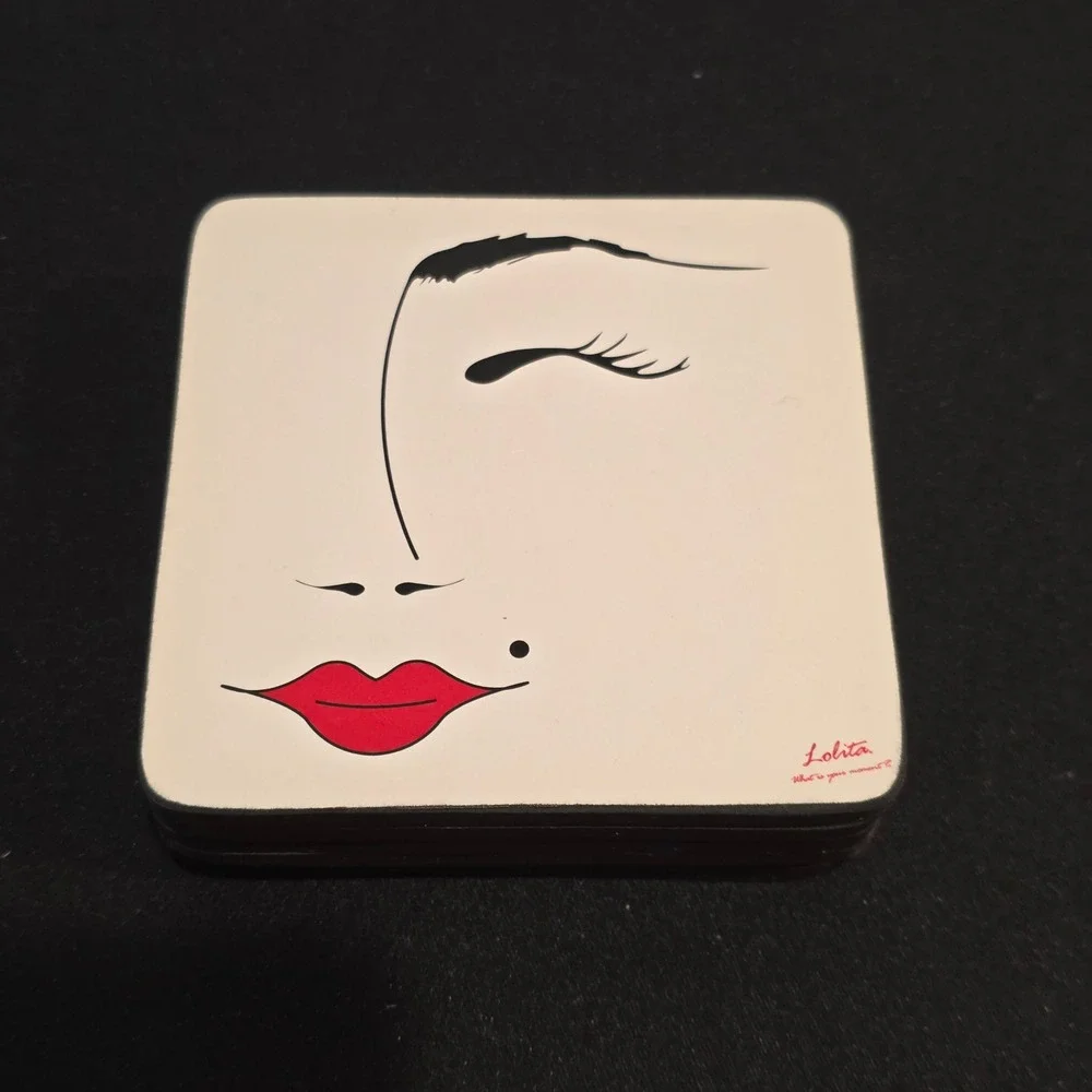 Lolita Whimsical Modern Sexy Red Lips Coasters Diva‎ Barware Retro Glam Set of 6
